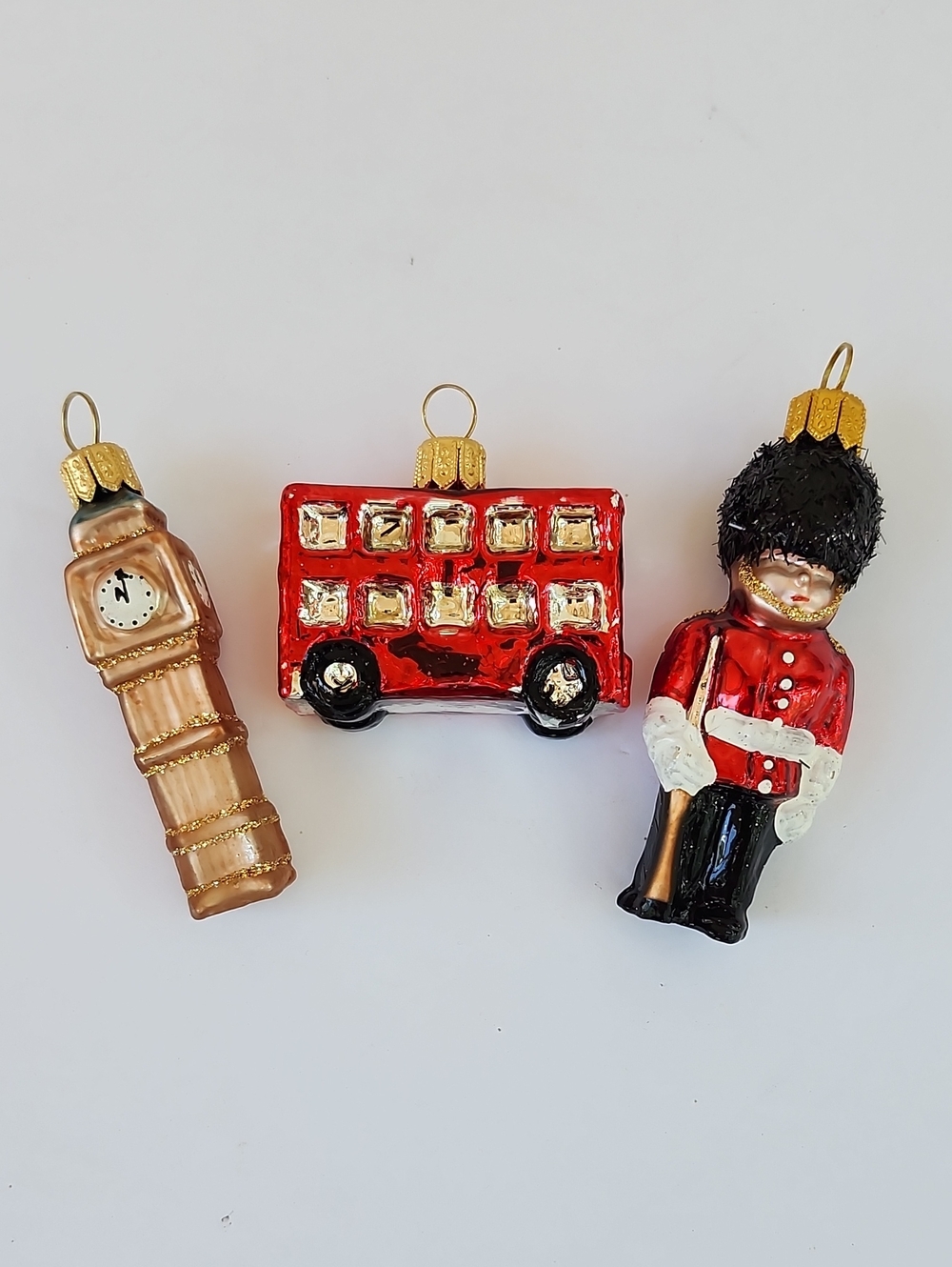 KORONEX LONDON THEMED SMALL HAND BLOWN GLASS ORNAMENTS